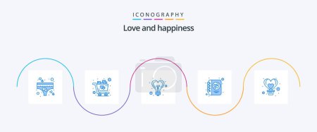 Illustration for Love Blue 5 Icon Pack Including balloon. writing. bulb. love. diary - Royalty Free Image