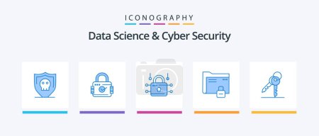 Ilustración de Data Science And Cyber Security Blue 5 Icon Pack Including key. protection. louck. password. data. Creative Icons Design - Imagen libre de derechos