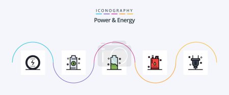 Téléchargez les illustrations : Power And Energy Line Filled Flat 5 Icon Pack Including oil. energy. power. bottle. energy - en licence libre de droit