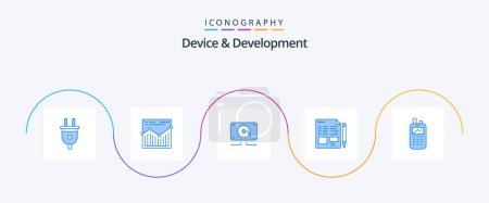 Illustration for Device And Development Blue 5 Icon Pack Including radio. education. music . pencil. file - Royalty Free Image