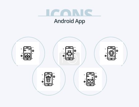 Illustration for Android App Line Icon Pack 5 Icon Design. mobile. calendar. user. app. phone recorder - Royalty Free Image