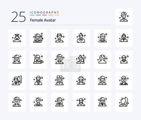 Téléchargez les illustrations : Female Avatar 25 Line icon pack including service. employee. woman. catering. waitresses - en licence libre de droit