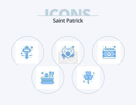 Ilustración de Saint Patrick Blue Icon Pack 5 Icon Design. calendar. heart. saint. clover. irish - Imagen libre de derechos