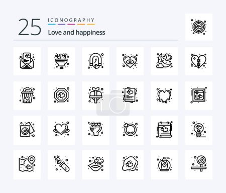Téléchargez les illustrations : Love 25 Line icon pack including moon. date. heart. love. eye - en licence libre de droit