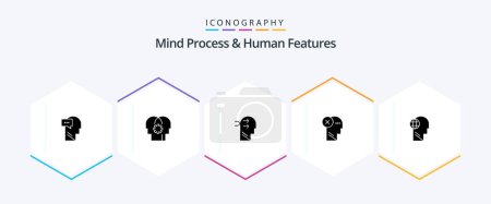 Téléchargez les illustrations : Mind Process And Human Features 25 Glyph icon pack including mind. human. mental chang. head. brain - en licence libre de droit