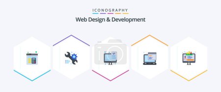 Téléchargez les illustrations : Web Design And Development 25 Flat icon pack including web. design. optimization. programming. javascript - en licence libre de droit