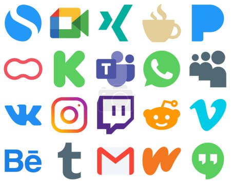 Ilustración de 20 Flat Social Media Icons for a Minimalistic Design myspace. pandora. microsoft team and kickstarter icons. Unique Gradient Icon Set - Imagen libre de derechos