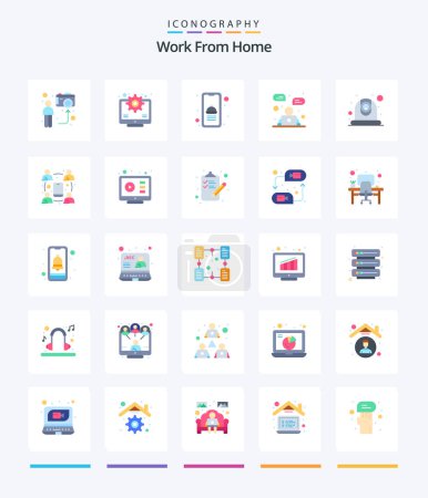 Illustration for Creative Work From Home 25 Flat icon pack  Such As chat online. business. online. advertising. home delivery - Royalty Free Image