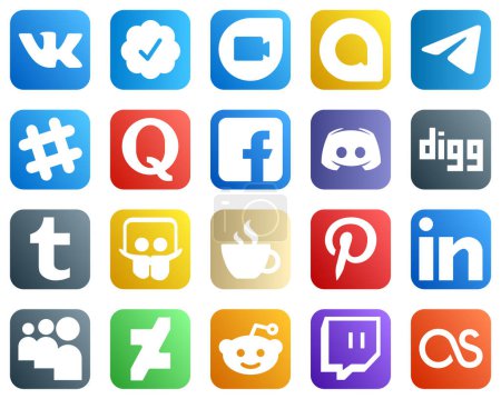 Illustration for 20 Essential Social Media Icons such as digg. text. quora and message icons. Fully editable and unique - Royalty Free Image