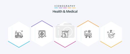 Illustration for Health And Medical 25 Line icon pack including lab. test. bone. wheels. bed - Royalty Free Image
