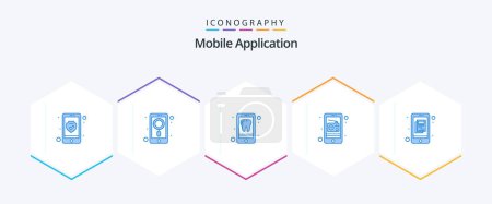 Illustration for Mobile Application 25 Blue icon pack including infomation. app. radio. communication - Royalty Free Image