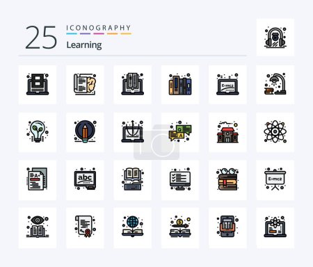 Téléchargez les illustrations : Learning 25 Line Filled icon pack including learning. document. learning. data. reading - en licence libre de droit