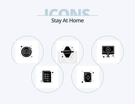 Téléchargez les illustrations : Stay At Home Glyph Icon Pack 5 Icon Design. video. online. leisure. education. pin - en licence libre de droit