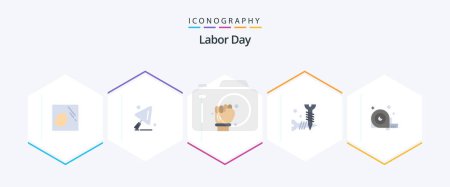 Illustration for Labor Day 25 Flat icon pack including construction. measurement. architect. screws. diy - Royalty Free Image