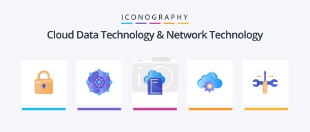 Illustration for Cloud Data Technology And Network Technology Flat 5 Icon Pack Including cloud. gear . share. setting. computing. Creative Icons Design - Royalty Free Image