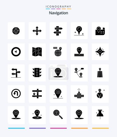 Téléchargez les illustrations : Creative Navigation 25 Glyph Solid Black icon pack  Such As world. navigation. index. map. location - en licence libre de droit