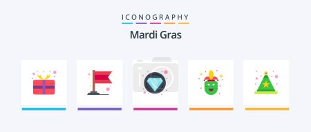 Téléchargez les illustrations : Mardi Gras Flat 5 Icon Pack Including . hat. diamond. celebration. mardi gras. Creative Icons Design - en licence libre de droit