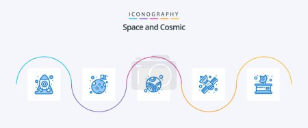 Téléchargez les illustrations : Space Blue 5 Icon Pack Including parabolic. communication. planet. telecommunication. network - en licence libre de droit