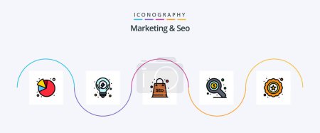 Téléchargez les illustrations : Marketing And Seo Line Filled Flat 5 Icon Pack Including . quality. package. premium. search - en licence libre de droit