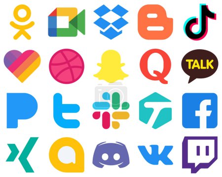 Téléchargez les illustrations : 20 Sleek and Simple Flat Social Media Icons kakao talk. quora. douyin. snapchat and likee icons. Gradient Icon Set - en licence libre de droit