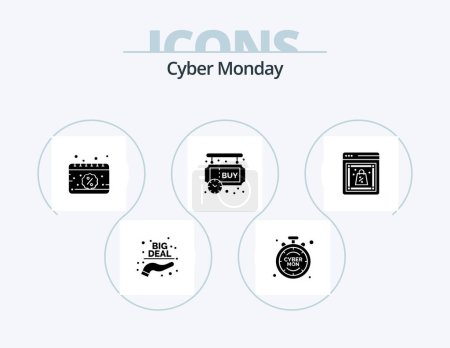 Ilustración de Cyber Monday Glyph Icon Pack 5 Icon Design. discount. shopping. calendar. pending. sign board - Imagen libre de derechos