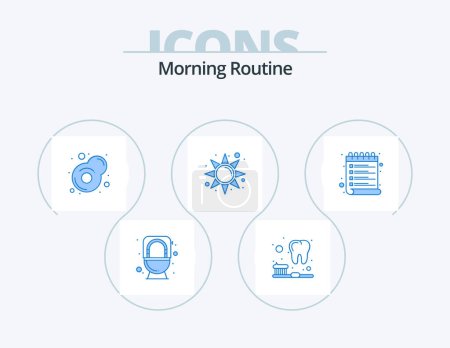 Téléchargez les illustrations : Morning Routine Blue Icon Pack 5 Icon Design. . wish. egg. schedule. sun - en licence libre de droit