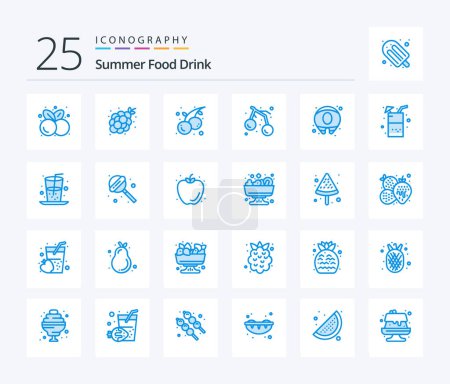 Téléchargez les illustrations : Summer Food Drink 25 Blue Color icon pack including beverage. food. grapes. summer. fruit - en licence libre de droit
