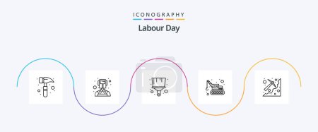 Ilustración de Labour Day Line 5 Icon Pack Including . pick. tool. mining. cave - Imagen libre de derechos
