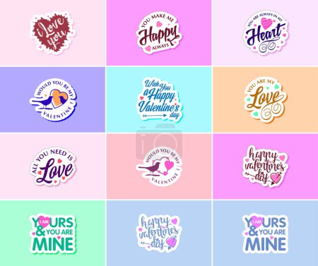 Illustration for Celebrate Your Love with Beautiful Typography Stickers - Royalty Free Image