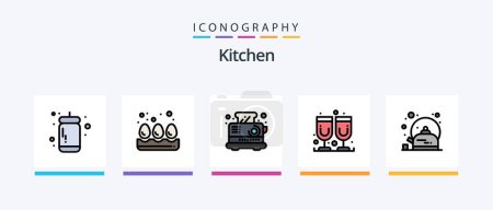 Téléchargez les illustrations : Kitchen Line Filled 5 Icon Pack Including kitchen. pepper. cup. wash. dish. Creative Icons Design - en licence libre de droit