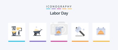 Ilustración de Labor Day Flat 5 Icon Pack Including date. hat. card. calendar. hand. Creative Icons Design - Imagen libre de derechos