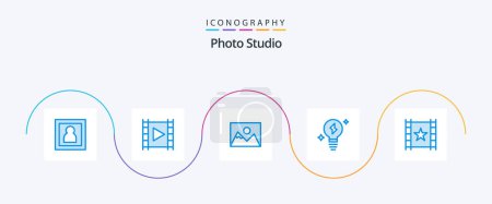 Illustration for Photo Studio Blue 5 Icon Pack Including p. power. stream. light. photography - Royalty Free Image