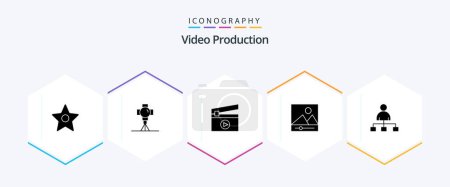 Illustration for Video Production 25 Glyph icon pack including photos. gallery . movie . film - Royalty Free Image