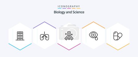Téléchargez les illustrations : Biology 25 Line icon pack including . pill. dna. drops. lab - en licence libre de droit