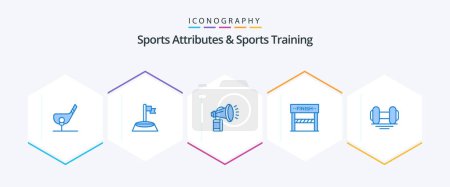 Illustration for Sports Atributes And Sports Training 25 Blue icon pack including game. line. sport. finish. fan - Royalty Free Image