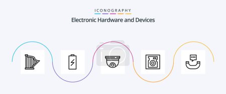 Téléchargez les illustrations : Devices Line 5 Icon Pack Including hard. disk. electric. surveillance. roof - en licence libre de droit