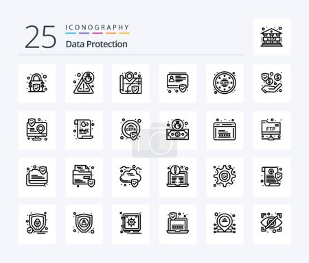 Téléchargez les illustrations : Data Protection 25 Line icon pack including dollar. regulations. surveillance. privacy. security - en licence libre de droit