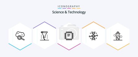 Illustration for Science And Technology 25 Line icon pack including genetic engineering. chromosome. filter. processor. cpu - Royalty Free Image