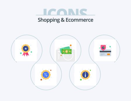 Téléchargez les illustrations : Shopping And Ecommerce Flat Icon Pack 5 Icon Design. protection. payment. medal. card. cash - en licence libre de droit
