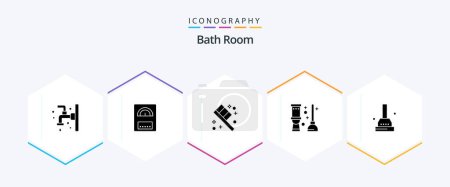 Téléchargez les illustrations : Bath Room 25 Glyph icon pack including bathroom. bath. toothbrush. room. clean - en licence libre de droit