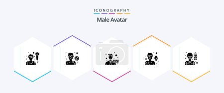 Téléchargez les illustrations : Male Avatar 25 Glyph icon pack including soldier. driver. anchor. game. rugby player - en licence libre de droit