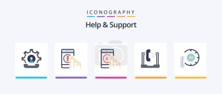 Téléchargez les illustrations : Help And Support Flat 5 Icon Pack Including help. communication. help. support. help. Creative Icons Design - en licence libre de droit