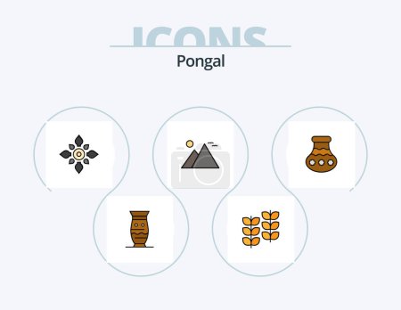 Illustration for Pongal Line Filled Icon Pack 5 Icon Design. . coffee. food. hot. tea - Royalty Free Image