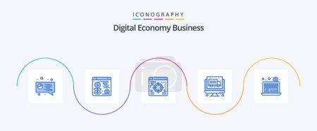 Téléchargez les illustrations : Digital Economy Business Blue 5 Icon Pack Including . target. dollar business. economy - en licence libre de droit