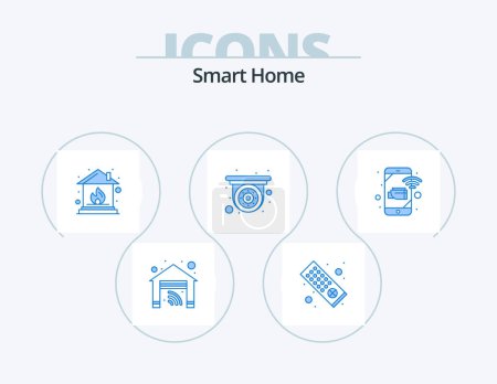 Illustration for Smart Home Blue Icon Pack 5 Icon Design. security. monitoring. home. mobile. security - Royalty Free Image