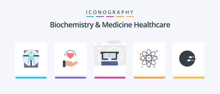 Illustration for Biochemistry And Medicine Healthcare Flat 5 Icon Pack Including medical. physics. virtual. molecule. atom. Creative Icons Design - Royalty Free Image