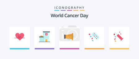 Téléchargez les illustrations : World Cancer Day Flat 5 Icon Pack Including speaker. announce. building. megaphone. cancer. Creative Icons Design - en licence libre de droit