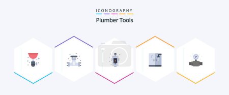 Téléchargez les illustrations : Plumber 25 Flat icon pack including shower. plumber. system. fire. design - en licence libre de droit