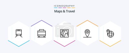 Ilustración de Maps and Travel 25 Line icon pack including . . maze. world. global - Imagen libre de derechos