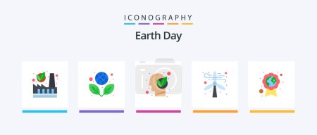 Illustration for Earth Day Flat 5 Icon Pack Including badge. ecology. environmental protection. energy. power. Creative Icons Design - Royalty Free Image